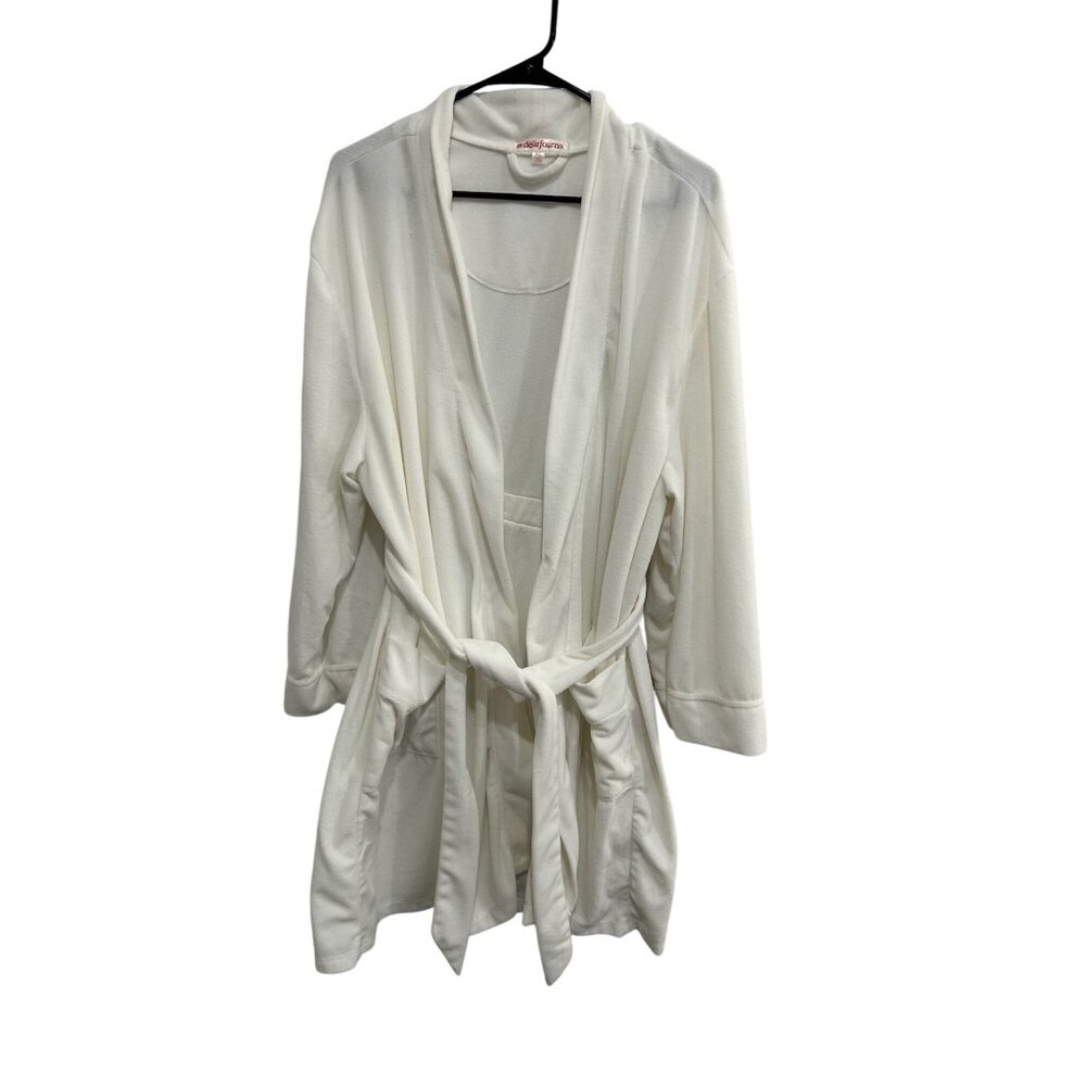 Dearfoams Womens Soft Plush White Robe With Pockets Belt Size XL